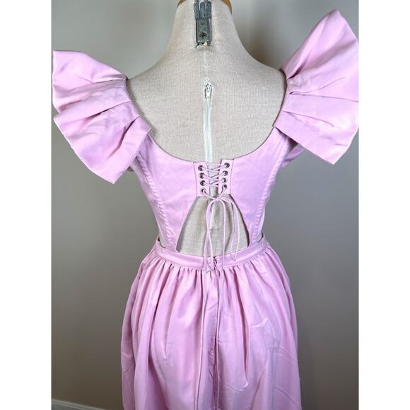For Love & Lemons Miriam Ruffle Sleeve Bow Detail Pink Maxi Dress Sz Small - Picture 12 of 15